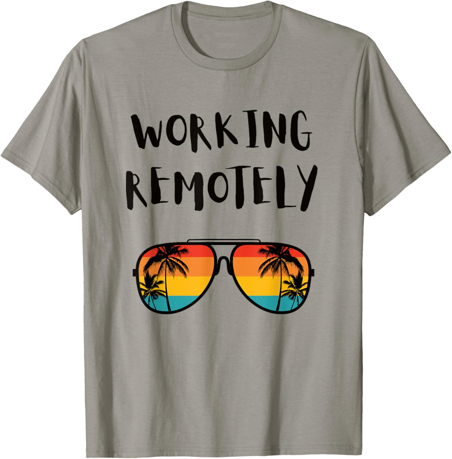 Working Remotely - Home Office Remote Worker Beach Palm Tree Men Women T-Shirt - Image 2